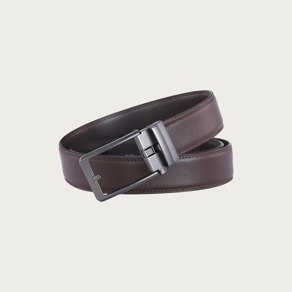 Ceinture homme business Ceintura Avellino marron en similicuir grainé avec boucle automatique rectangulaire gris fumé