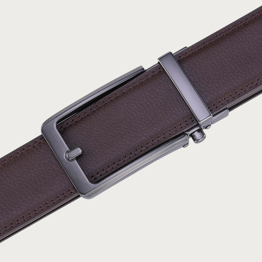 Ceinture homme Ceintura Avellino marron en similicuir grainé avec boucle automatique rectangulaire en métal gris fumé