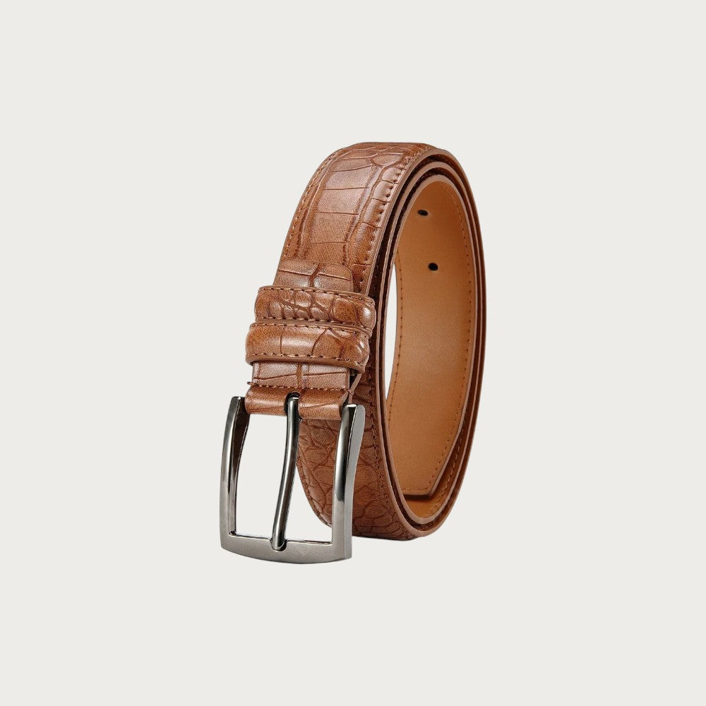 Ceinture homme Ceintura Salerno marron en similicuir avec motif effet crocodile et boucle ardillon argentée