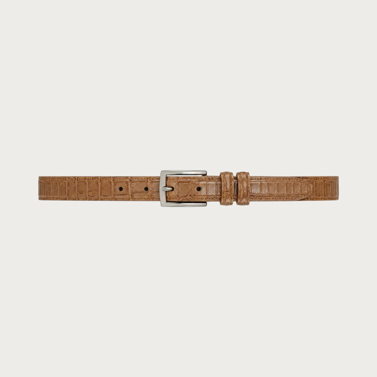 Ceinture Ceintura Salerno marron clair effet crocodile déployée à plat, boucle ardillon argentée au centre Image