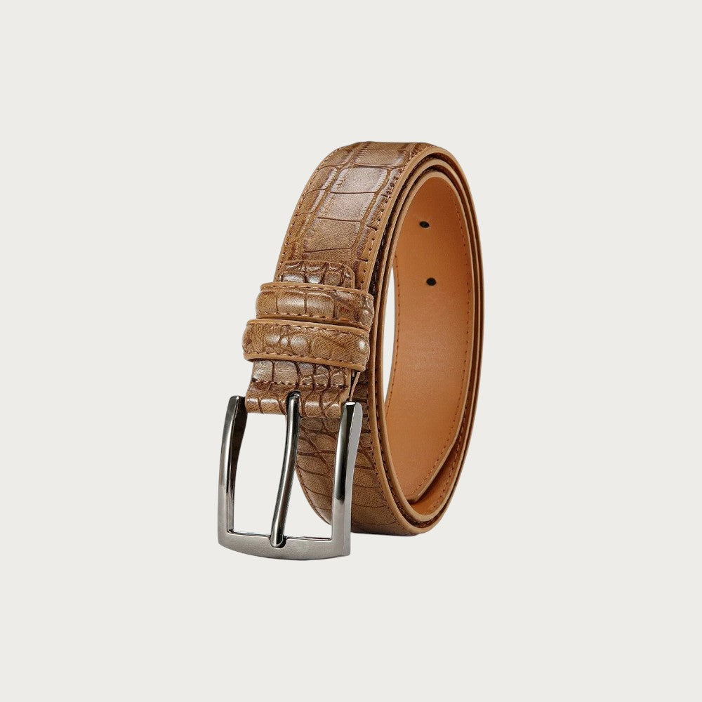 Ceinture homme Ceintura Salerno marron en similicuir avec motif effet crocodile et boucle ardillon argentée
