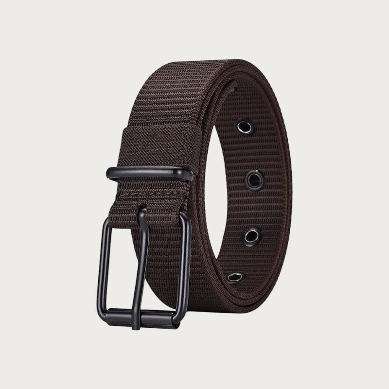Ceinture homme Ceintura marron en polyester avec boucle ardillon noire style décontracté pour aventure en plein air