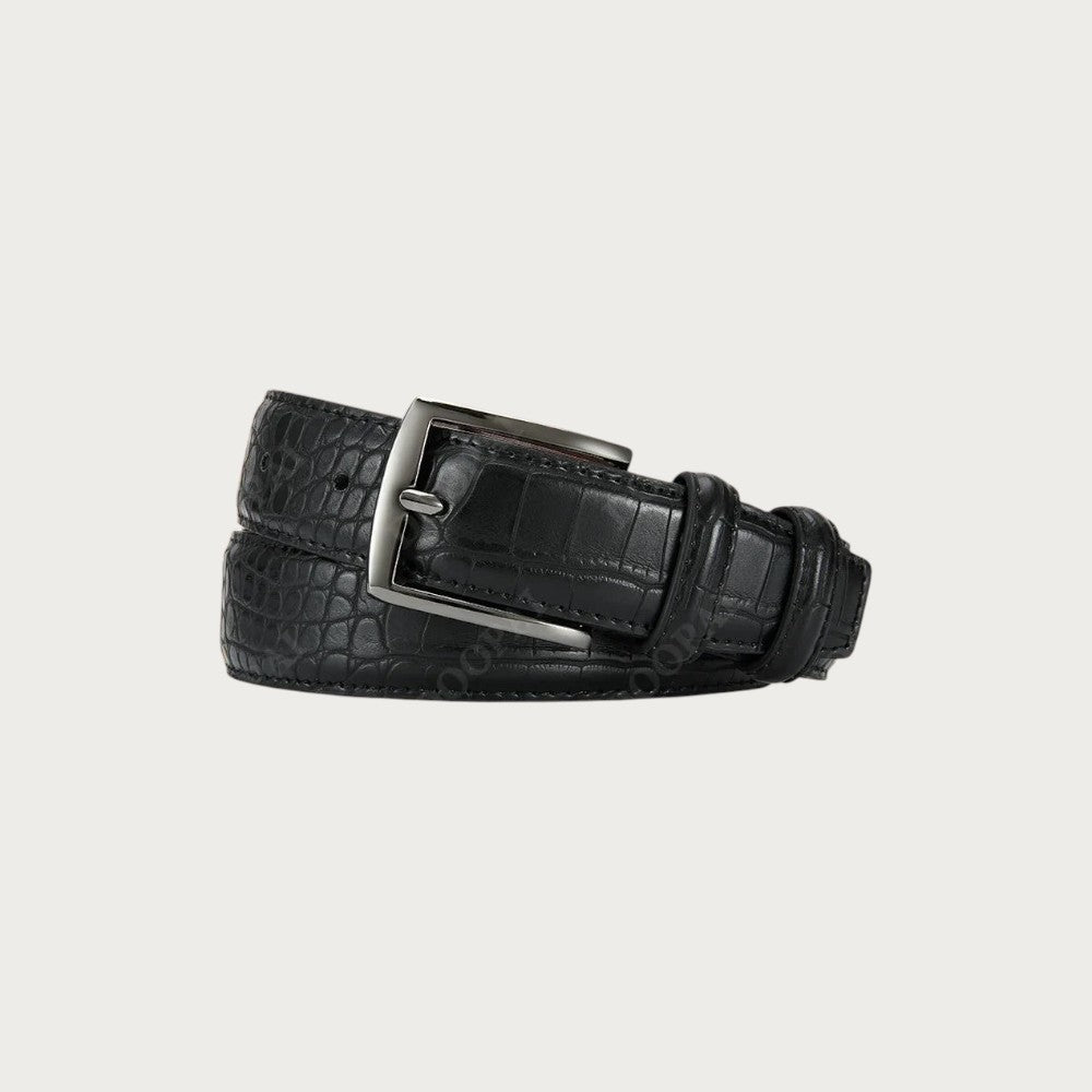 Ceinture de costume noire Ceintura Salerno en similicuir avec motif effet crocodile et boucle ardillon argentée