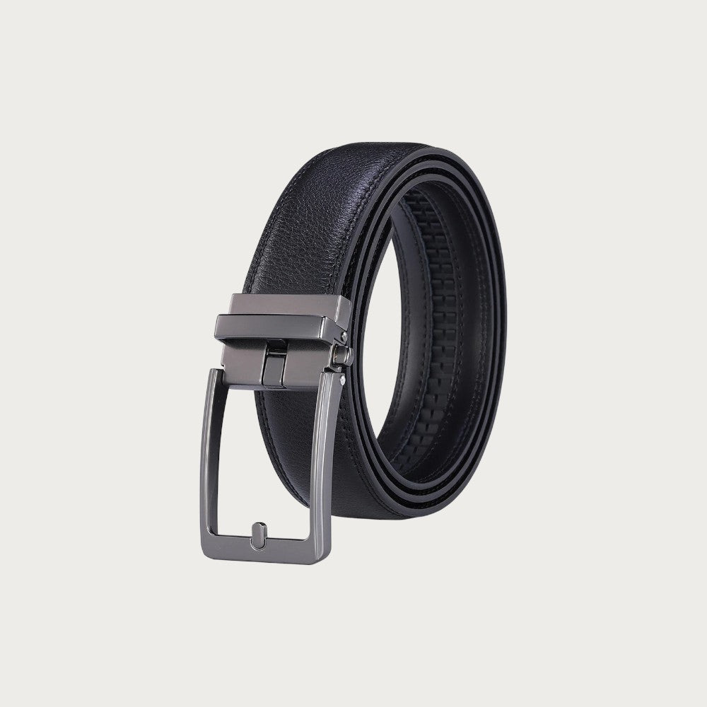 Ceinture Ceintura Avellino noire enroulée, boucle automatique gris fumé et crémaillère intérieure visible