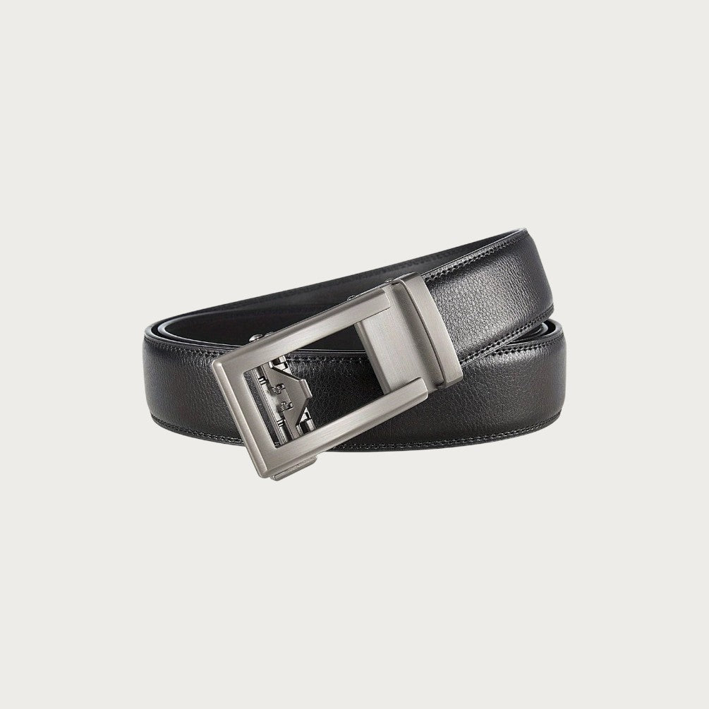 Ceinture homme grande taille Ceintura en similicuir grainé noir avec boucle automatique métallique rectangulaire