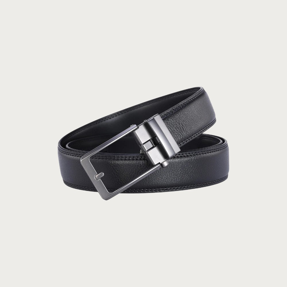 Ceinture Ceintura Avellino noire enroulée en spirale, boucle automatique gris fumé vue de trois quarts