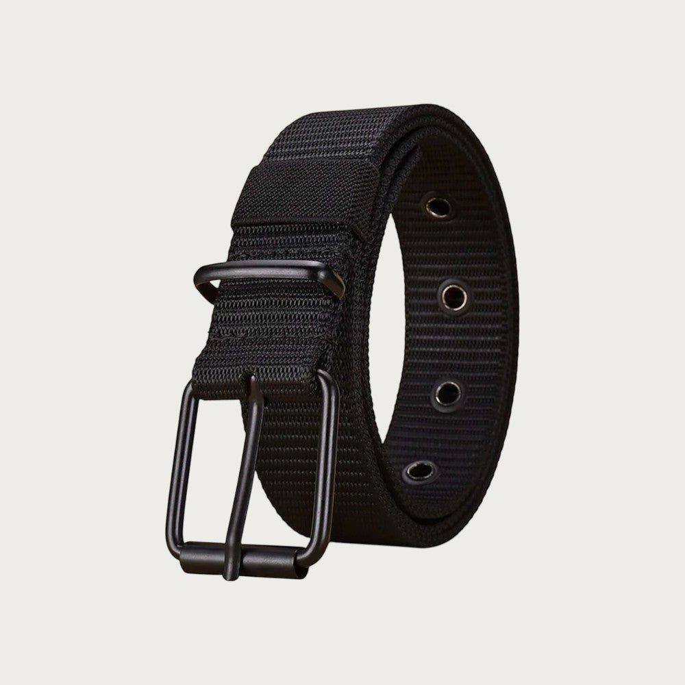 Ceinture homme Ceintura noire en polyester avec boucle ardillon métallique pour un style décontracté et outdoor