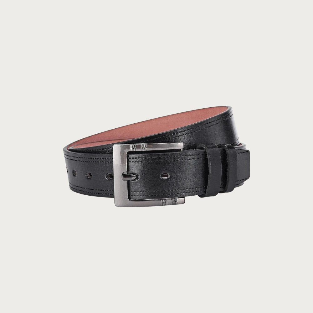 Ceinture Ceintura Milano noire en similicuir enroulée, double surpiqûre et doublure camel apparente Image