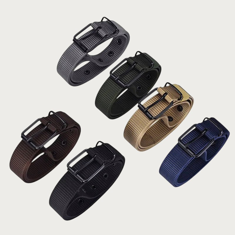 Ceintura ceinture homme en polyester avec boucle ardillon noire, disponible en plusieurs coloris pour le plein air.