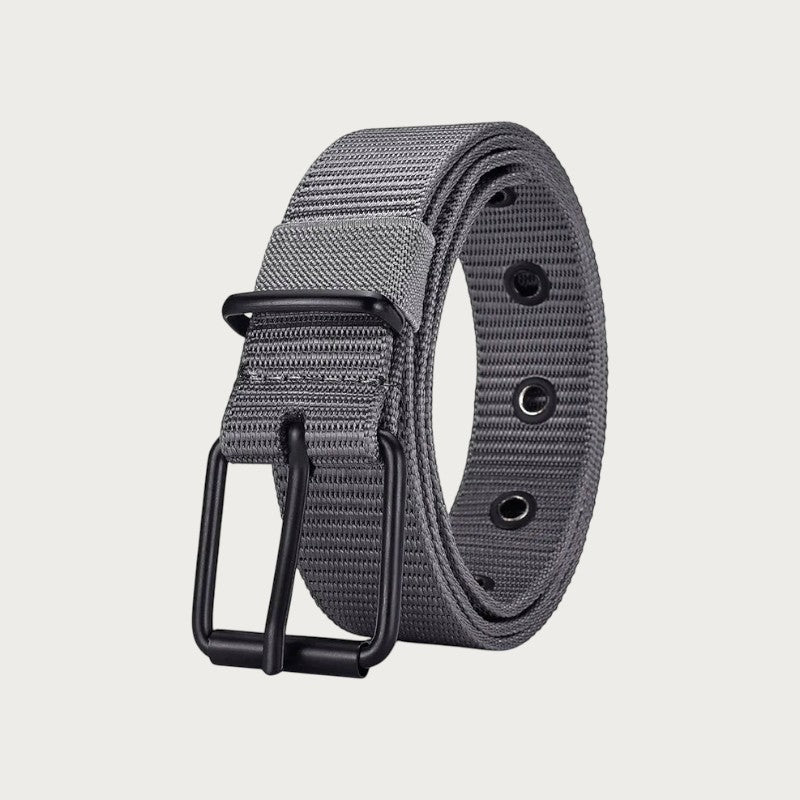 Ceinture homme Ceintura en polyester gris avec boucle ardillon noire style décontracté pour aventure en plein air