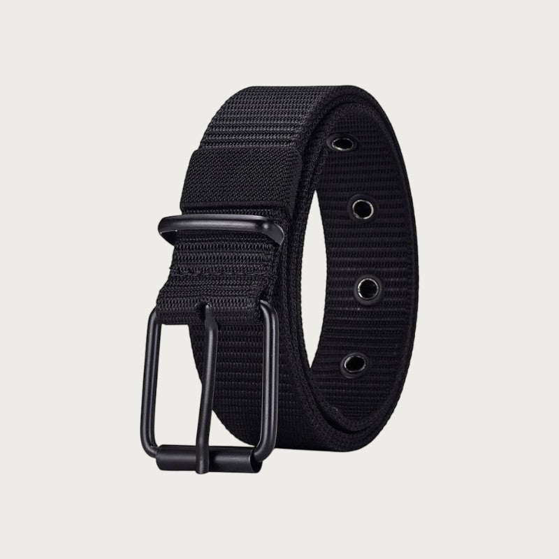 Ceinture Ceintura pour homme en polyester noir avec boucle ardillon métallique et œillets renforcés style décontracté