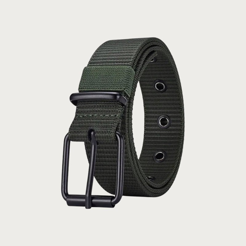 Ceinture homme Ceintura en polyester vert olive avec boucle ardillon noire style décontracté pour aventure en plein air