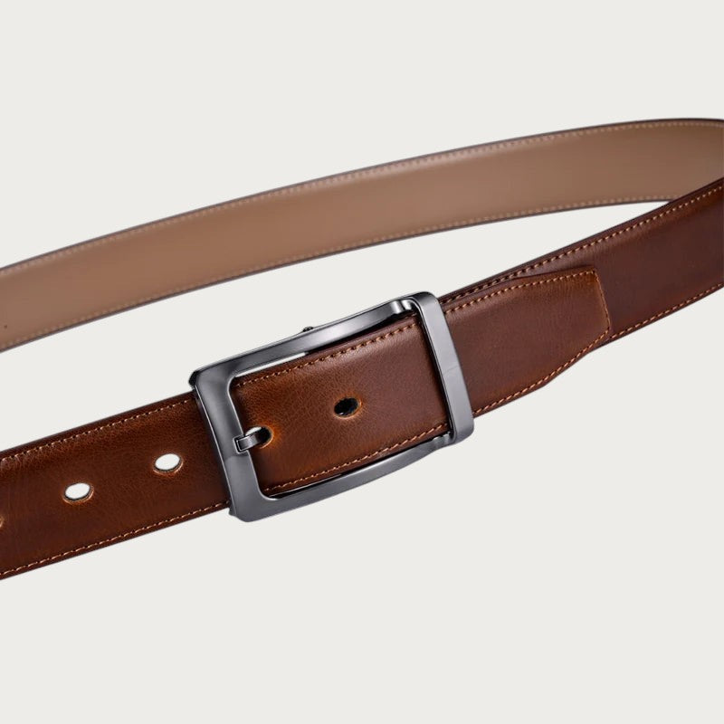 Ceinture homme réversible Ceintura en cuir cognac avec boucle rotative brossée élégante