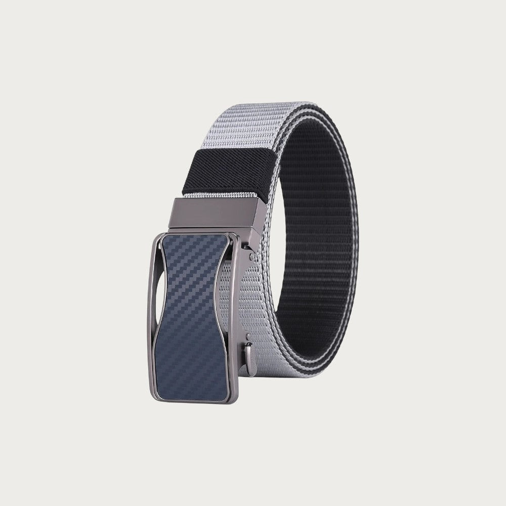 Ceinture homme réversible Ceintura en toile grise avec boucle plaque bleue texturée au design moderne