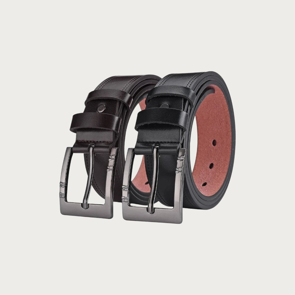 Ceinture casual homme Ceintura Milano en similicuir noir avec surpiqûres et boucle ardillon en métal vieilli