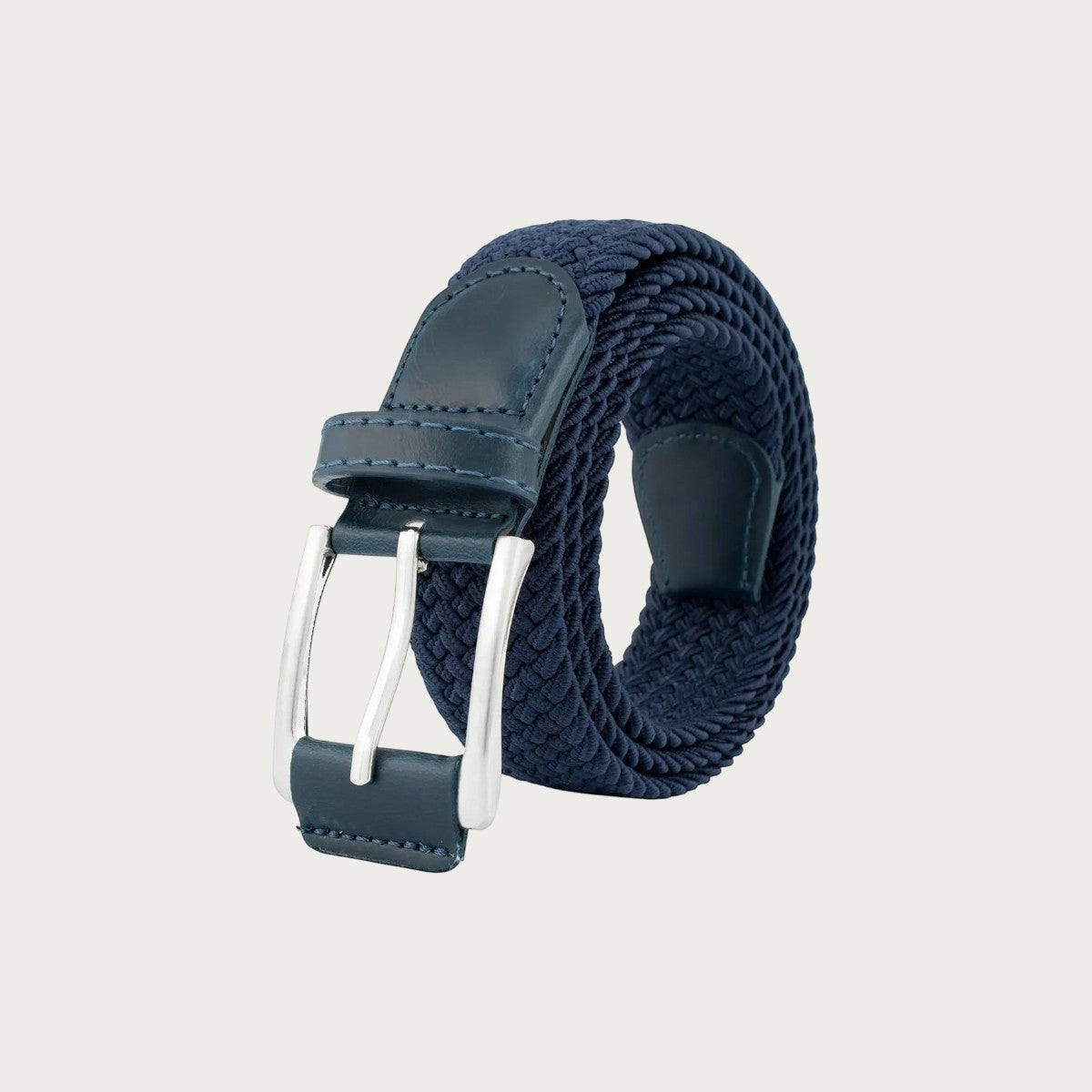 Ceinture homme tressée élastique bleu marine Ceintura avec boucle ardillon argentée et finitions en cuir synthétique