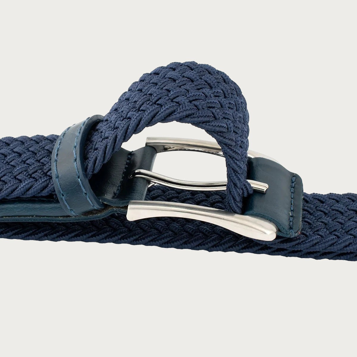 Ceinture homme tressée élastique bleu marine Ceintura avec boucle à ardillon en alliage et détails en cuir