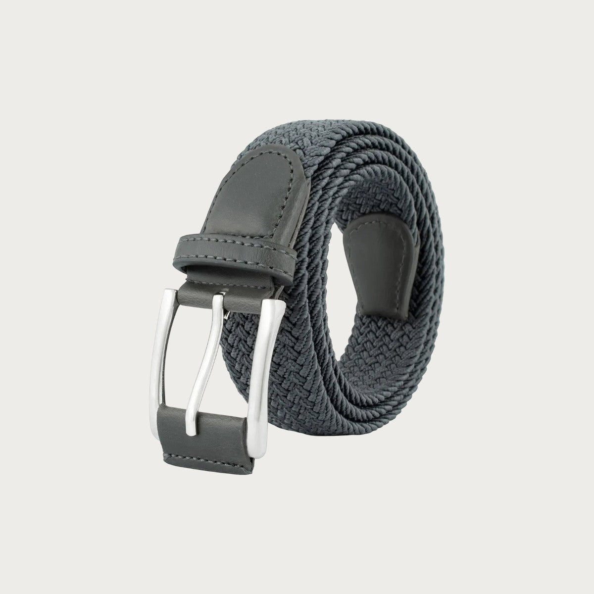 Ceinture homme tressée élastique Ceintura grise en nylon avec boucle à ardillon argentée pour un style décontracté