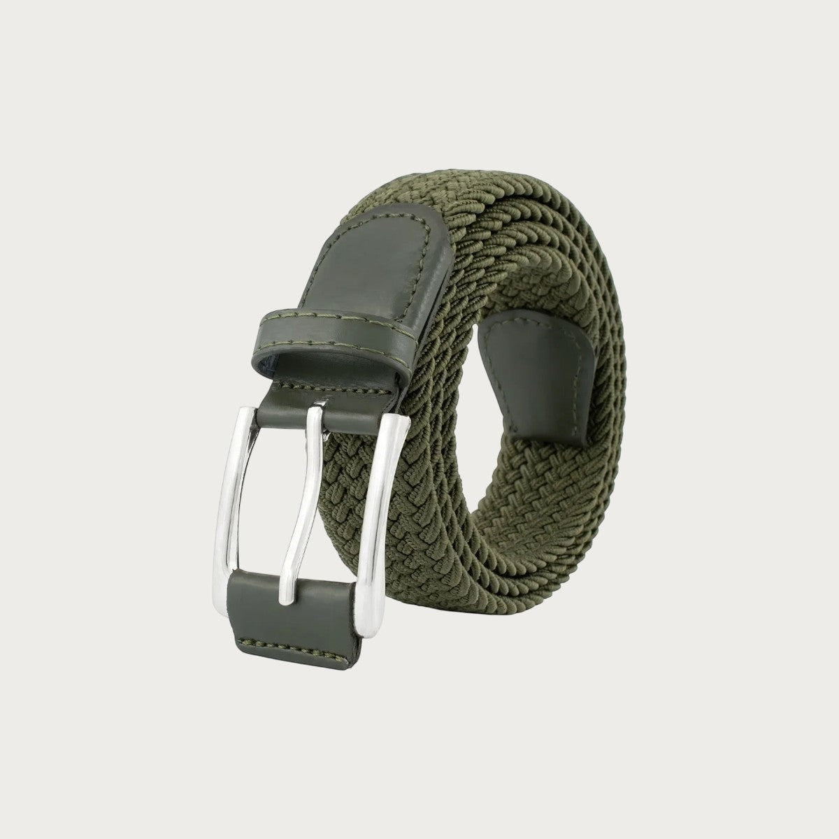 Ceinture homme tressée élastique Ceintura kaki avec boucle à ardillon en alliage et finitions en cuir synthétique