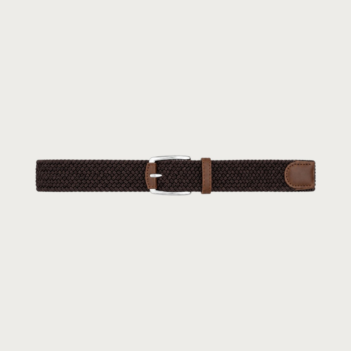 Ceinture homme Ceintura Roberto marron en toile tressée élastique avec boucle à ardillon argentée