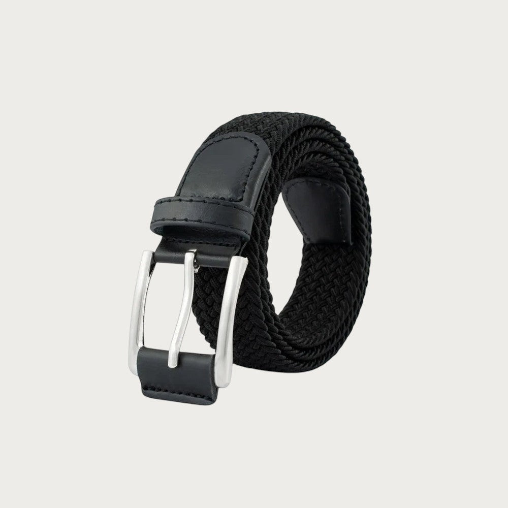 Ceinture homme Ceintura Roberto noire tressée élastique avec boucle à ardillon en alliage argenté