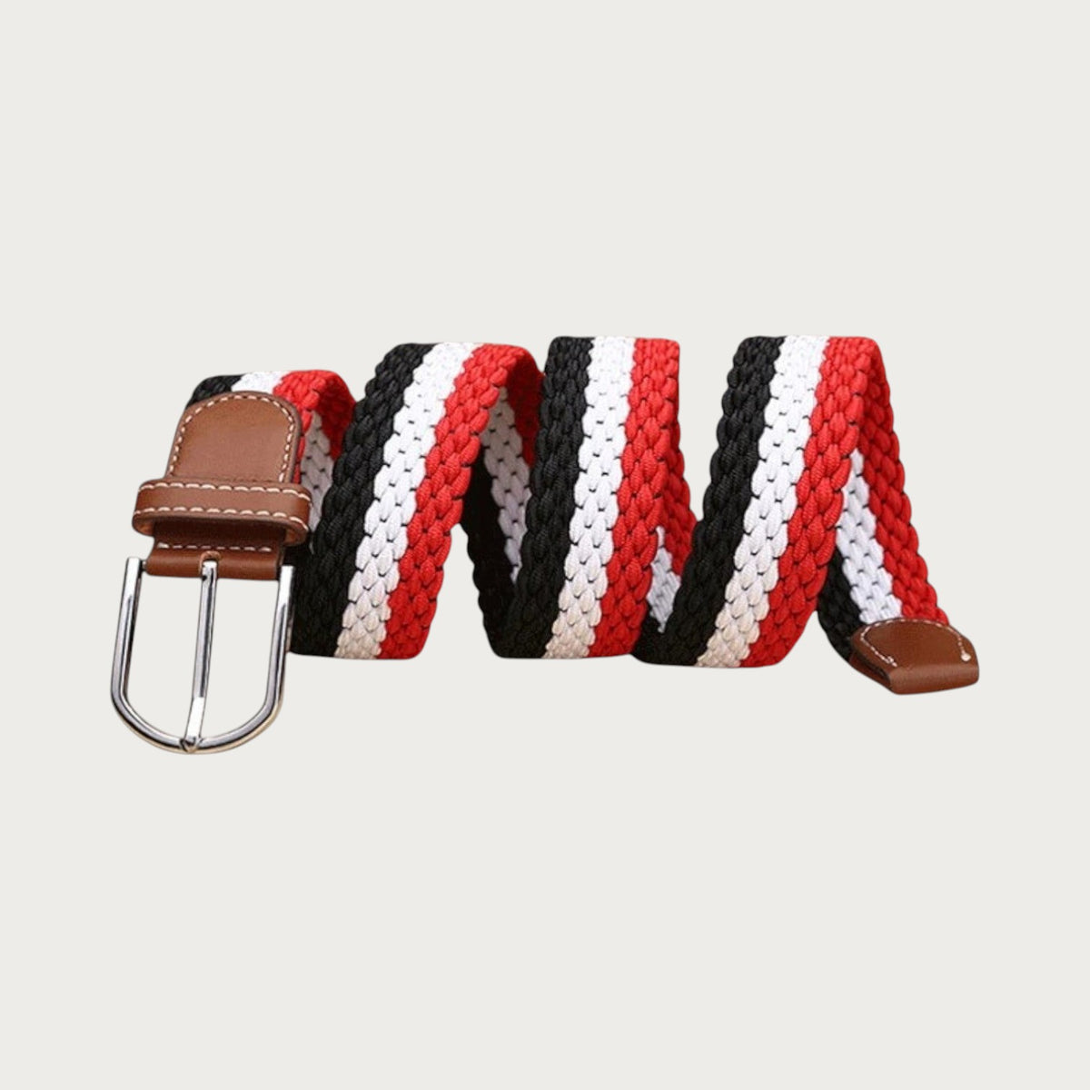 Ceinture homme Ceintura Fabrizio tressée en polyester tricolore rouge, blanc et noir avec boucle à ardillon