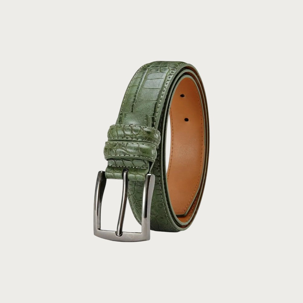 Ceinture de costume homme Ceintura Salerno en similicuir vert effet crocodile avec boucle ardillon argentée Image
