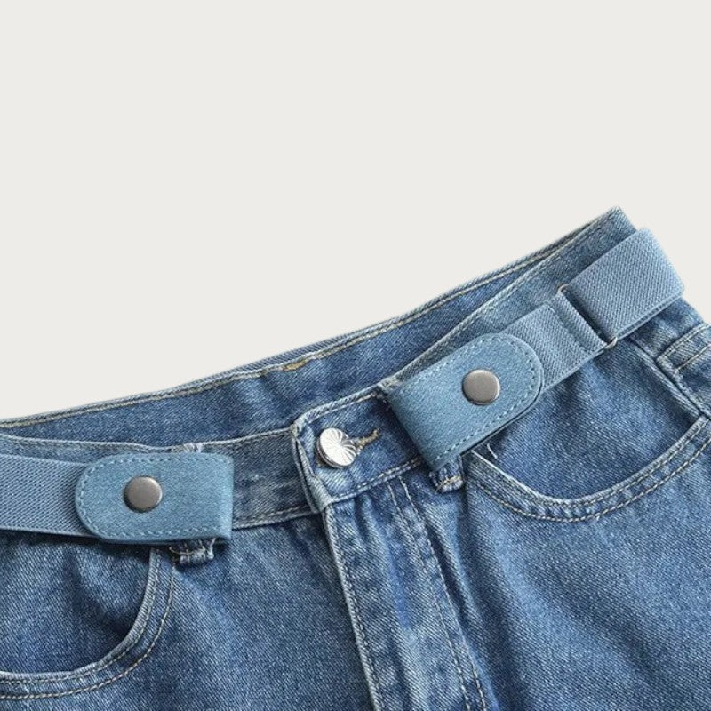 Ceintura ceinture élastique invisible en toile bleue sans boucle pour jean, pratique et ajustable. Image