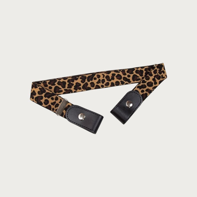 Ceinture invisible Ceintura à imprimé léopard pliée en V, pattes en similicuir noir et boutons-pression