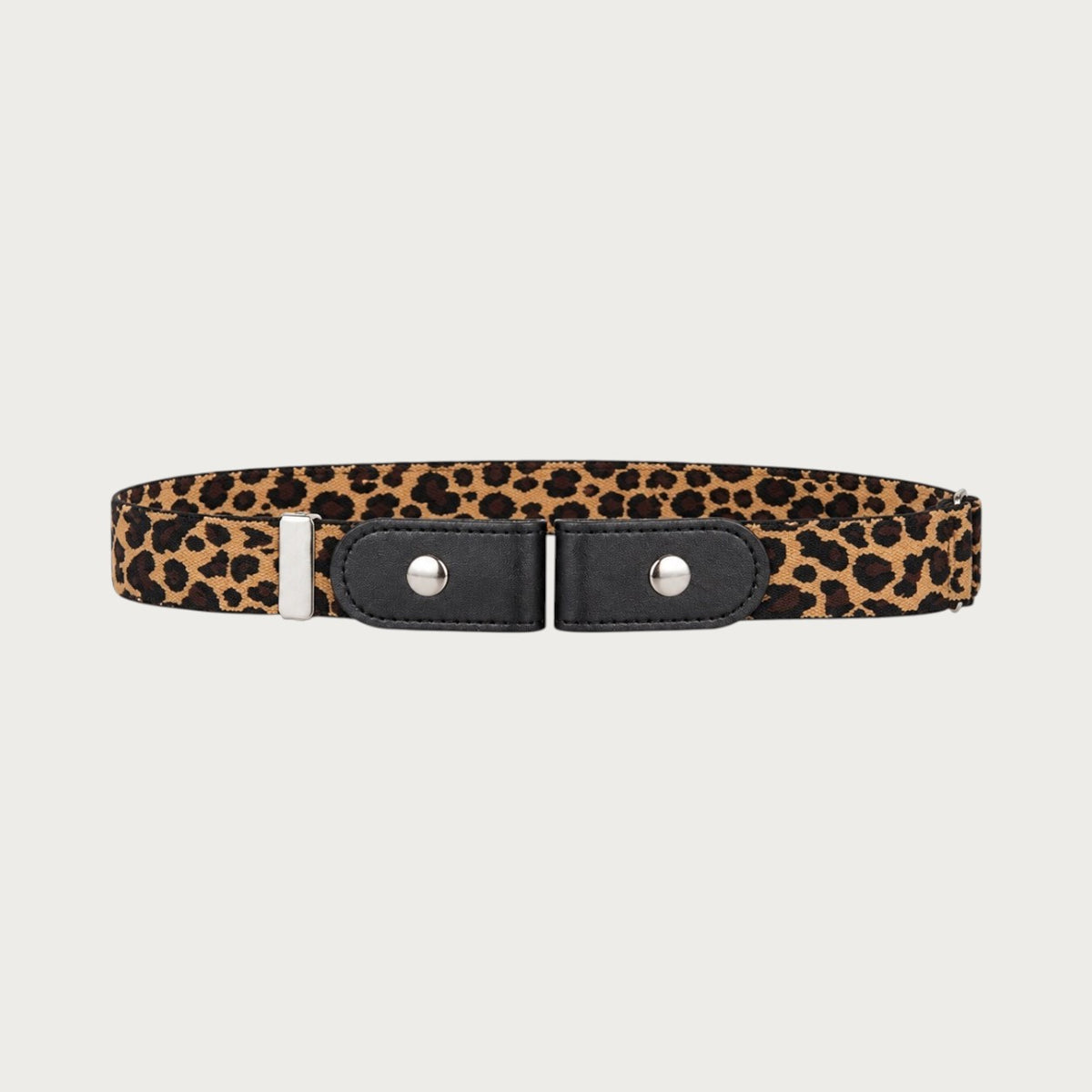 Ceinture invisible Ceintura à imprimé léopard déployée, deux pattes en similicuir noir à boutons-pression