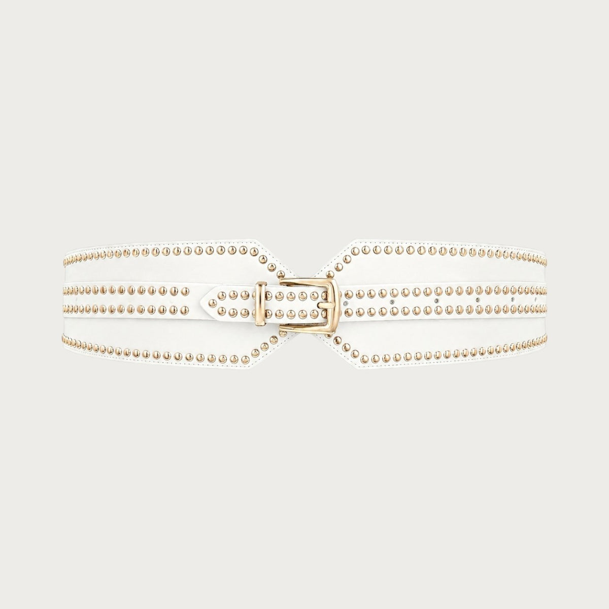 Ceinture large blanche Ceintura en similicuir avec deux rangées de clous dorés et une boucle western assortie