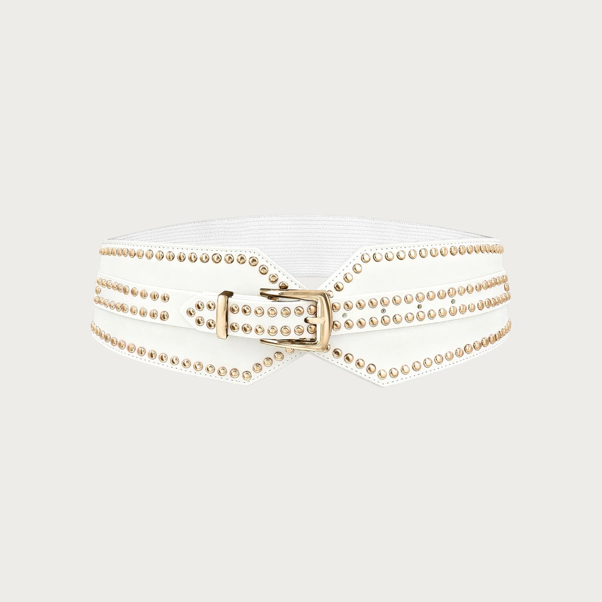 Ceinture large blanche Ceintura en similicuir avec clous dorés et boucle métallique élégante pour femme