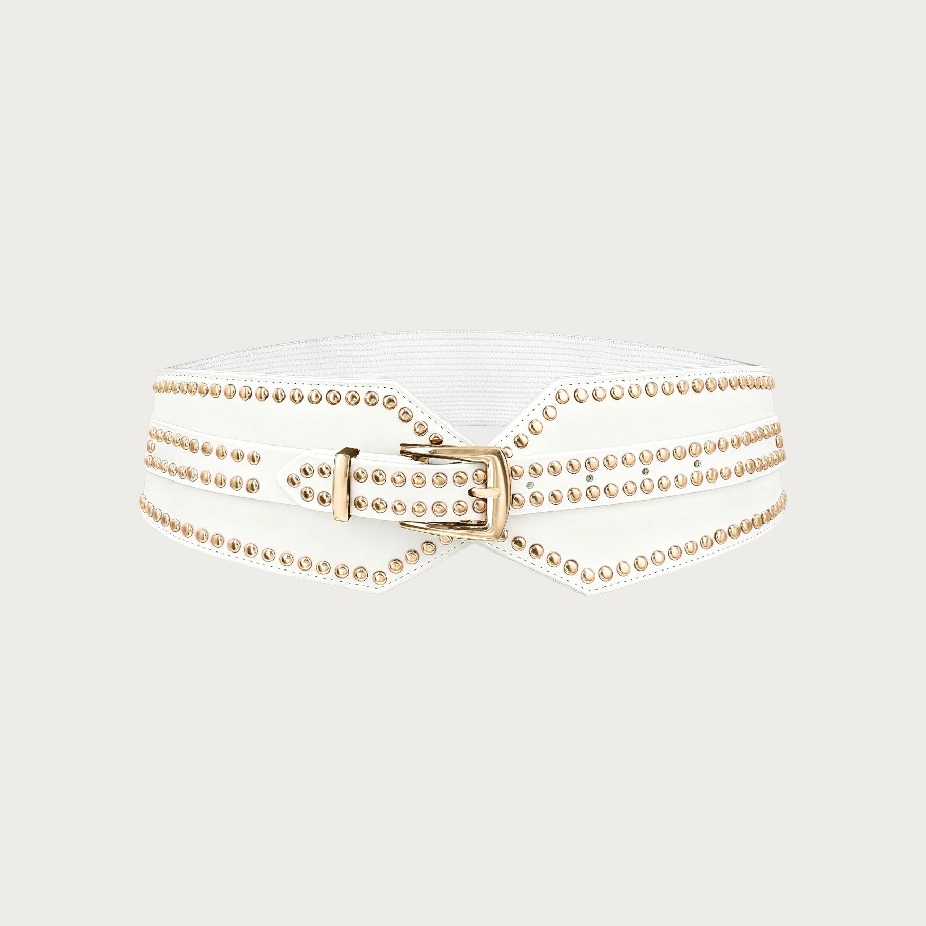 Ceinture large blanche Ceintura en similicuir avec clous dorés et boucle métallique élégante pour femme Image