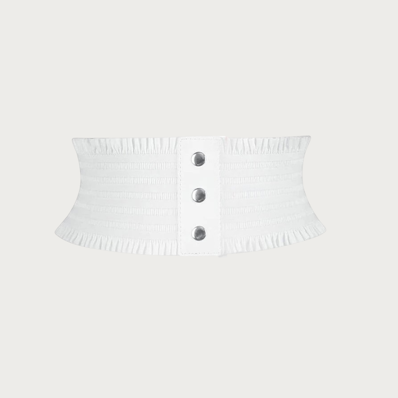 Ceinture large Ceintura blanche élastique taille haute avec détails volantés et boutons pression argentés