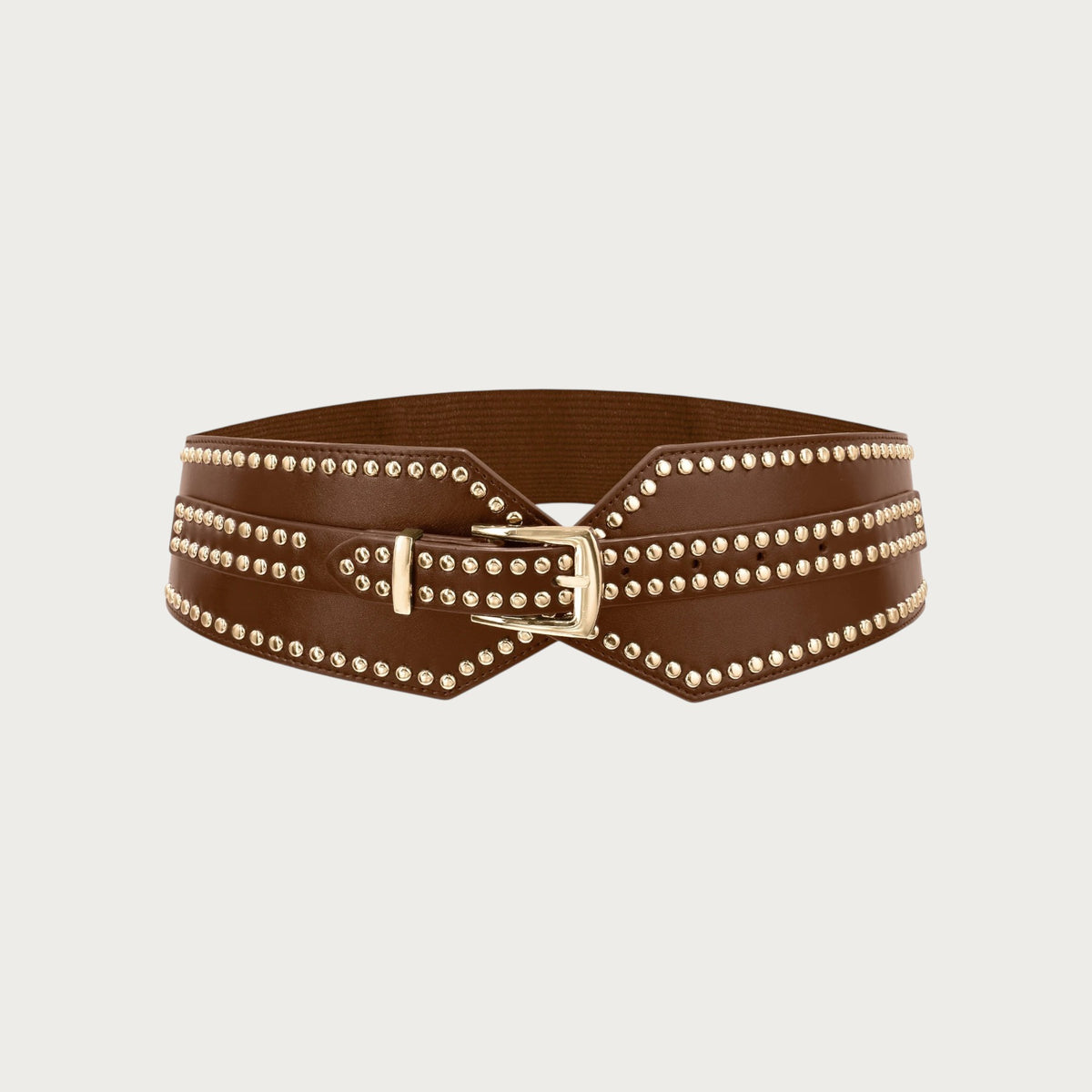 Ceinture large Ceintura marron en similicuir avec clous dorés et boucle métallique pour femme