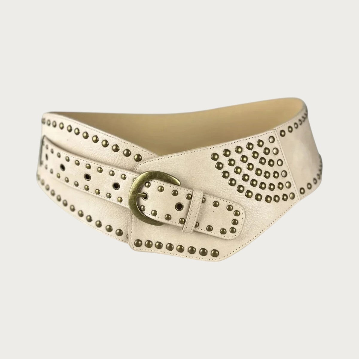Ceinture large Ceintura en similicuir beige style punk avec clous métalliques dorés et boucle vintage