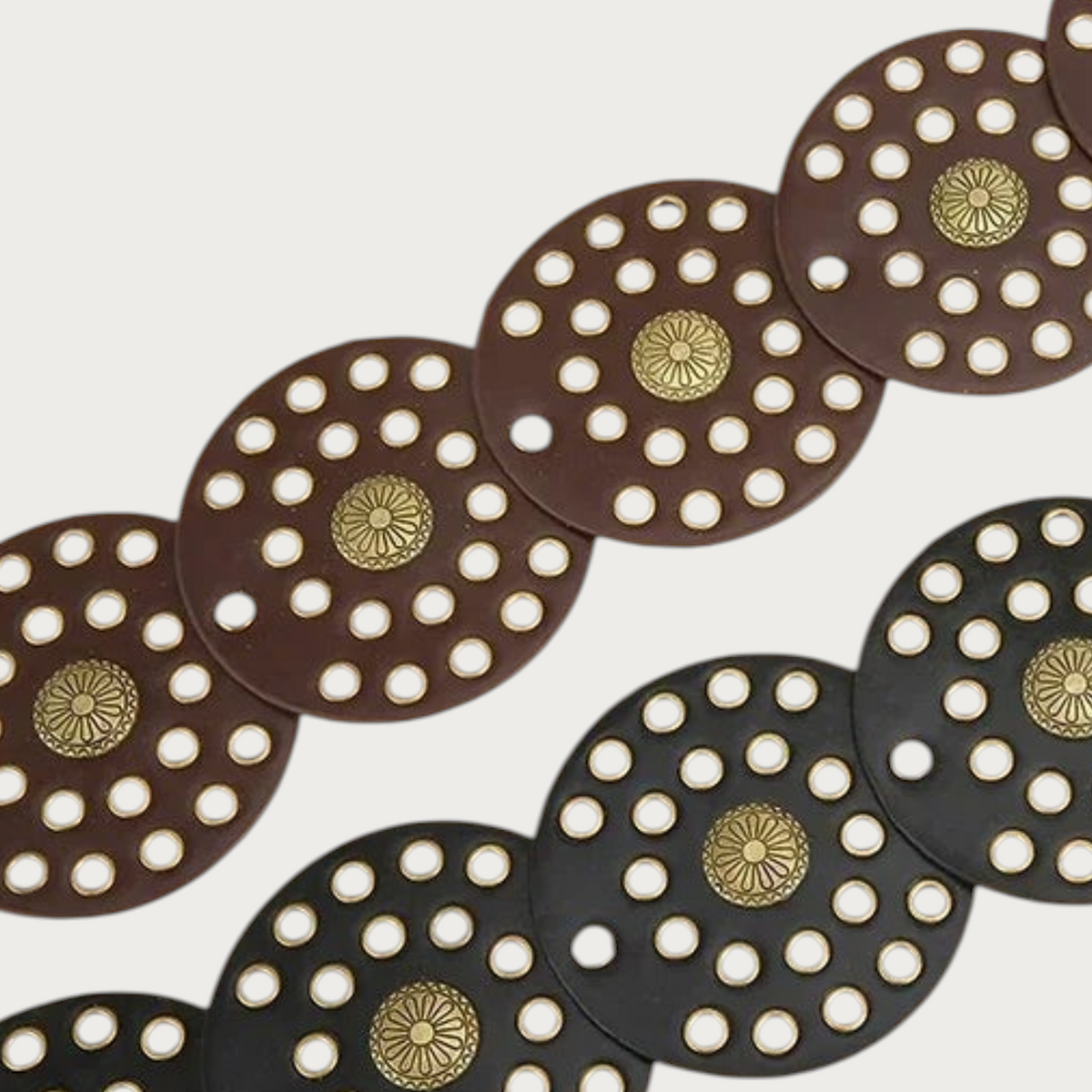 Ceintura ceinture large pour femme en similicuir avec disques perforés et détails cloutés dorés style années 20