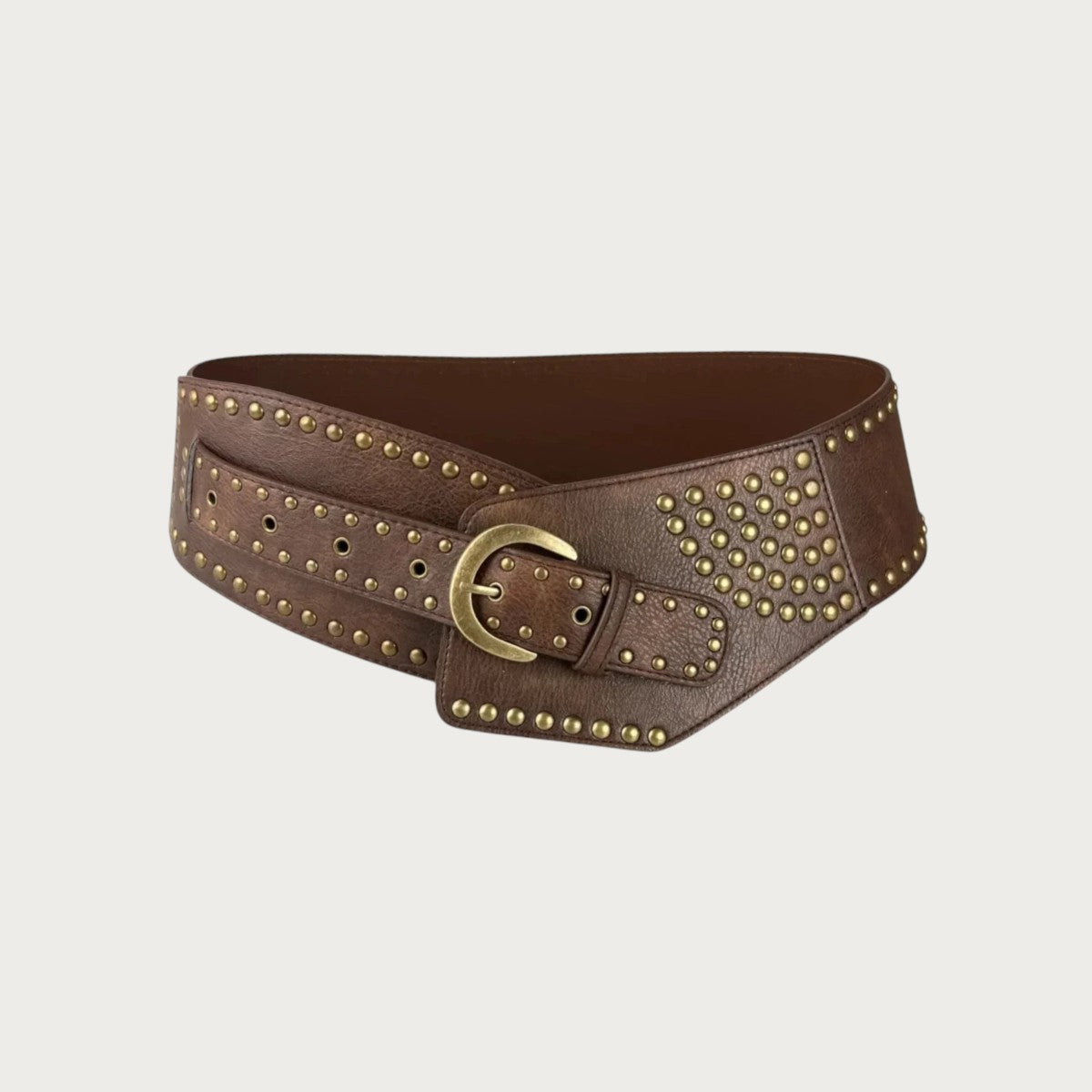 Ceinture large Ceintura Orvieto marron en similicuir vieilli avec clous dorés asymétriques et boucle ovale bronze