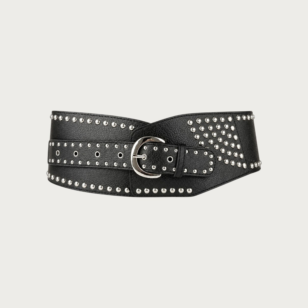 Ceinture large Ceintura Orvieto noire en similicuir vieilli avec clous dorés asymétriques et boucle ovale bronze