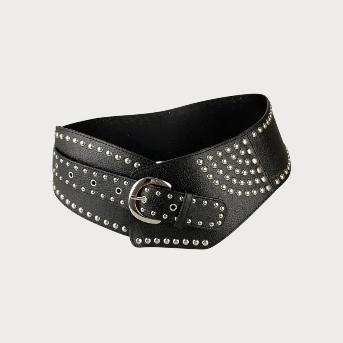 Ceinture large Ceintura Orvieto noire en similicuir vieilli avec clous dorés et boucle ovale style western