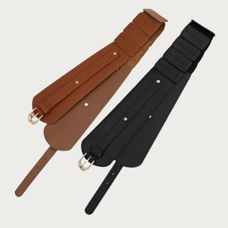 Ceinture large taille haute Ceintura style corset en similicuir noir et cognac avec boucle dorée en D