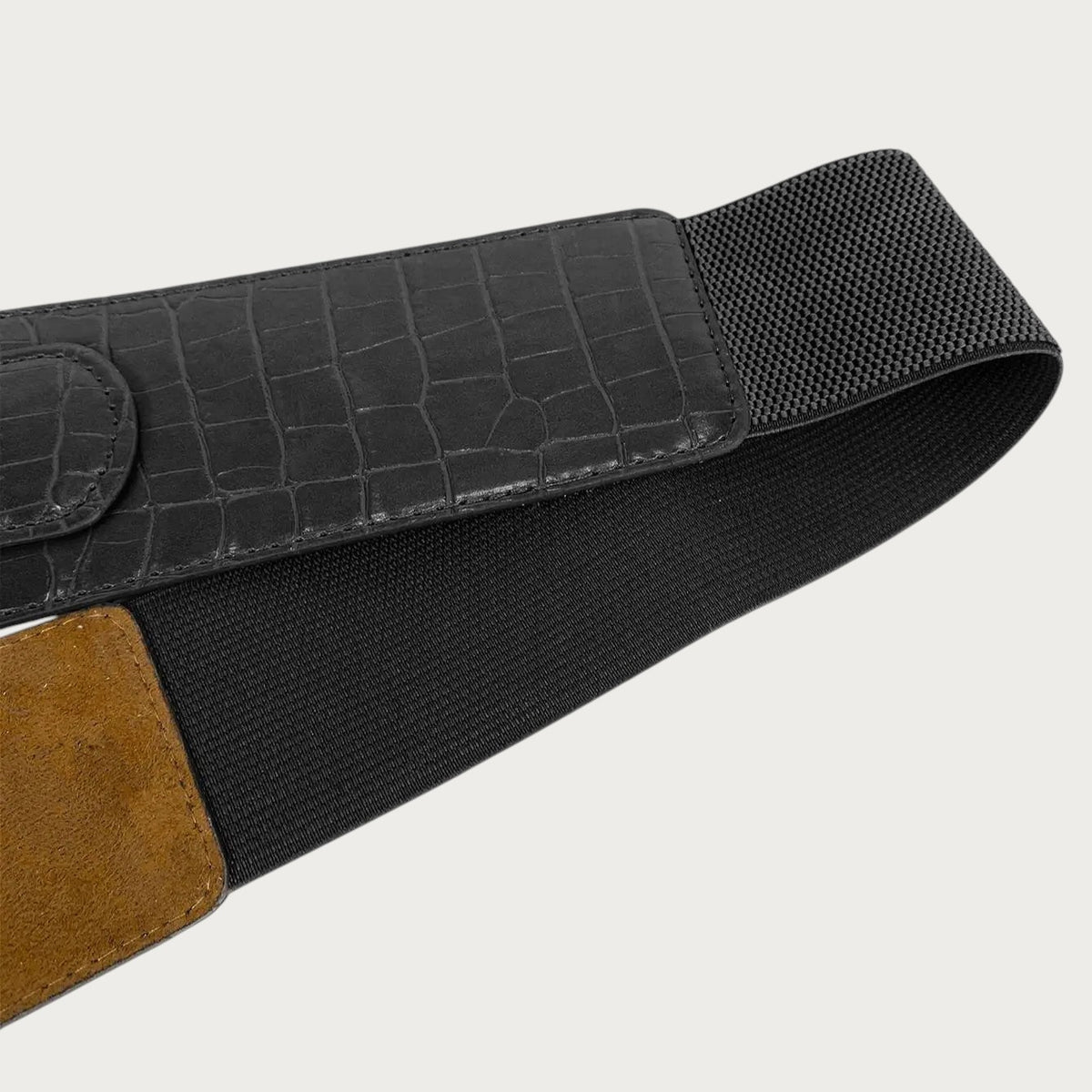 Ceinture large Ceintura pour femme en PU noir avec texture effet crocodile et bande élastique extensible