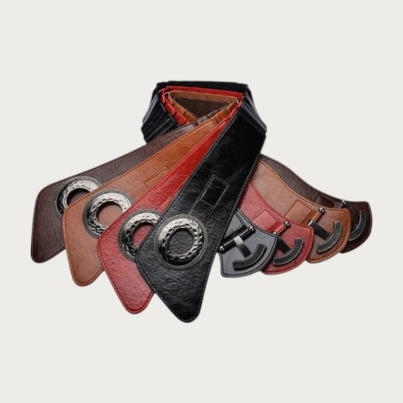 Ceintura ceinture large pour femme en cuir avec boucle en métal et partie arrière élastique disponible en plusieurs tons
