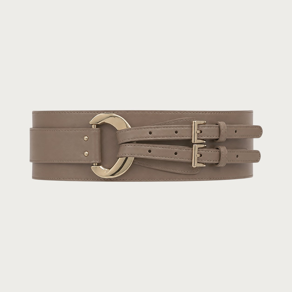 Ceintura large ceinture corset en cuir marron avec boucle métallique dorée et doubles lanières réglables
