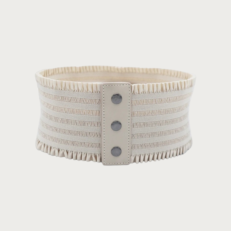Ceinture large Ceintura beige élastique pour femme avec détails froncés et fermeture à boutons-pression