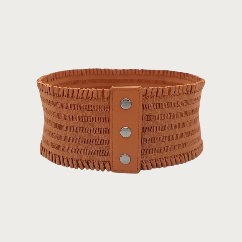 Ceinture large Ceintura élastique marron pour femme avec détails plissés et fermeture à boutons-pression