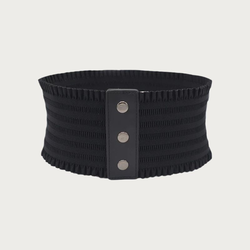 Ceinture large Ceintura noire élastique pour femme avec détails plissés et fermeture à boutons-pression métalliques