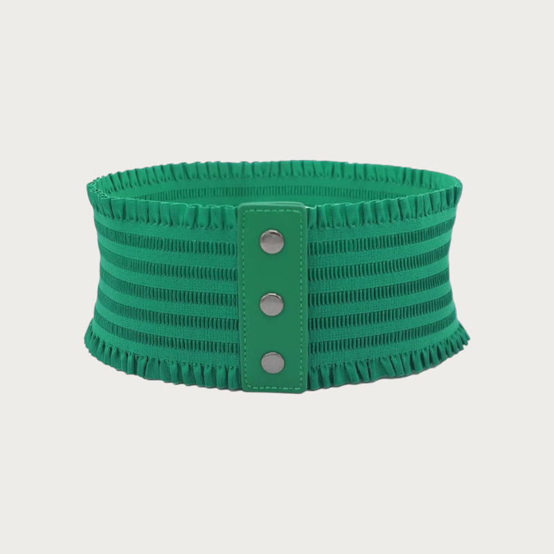 Ceinture large Ceintura élastique verte pour femme avec détails plissés et fermeture à boutons-pression
