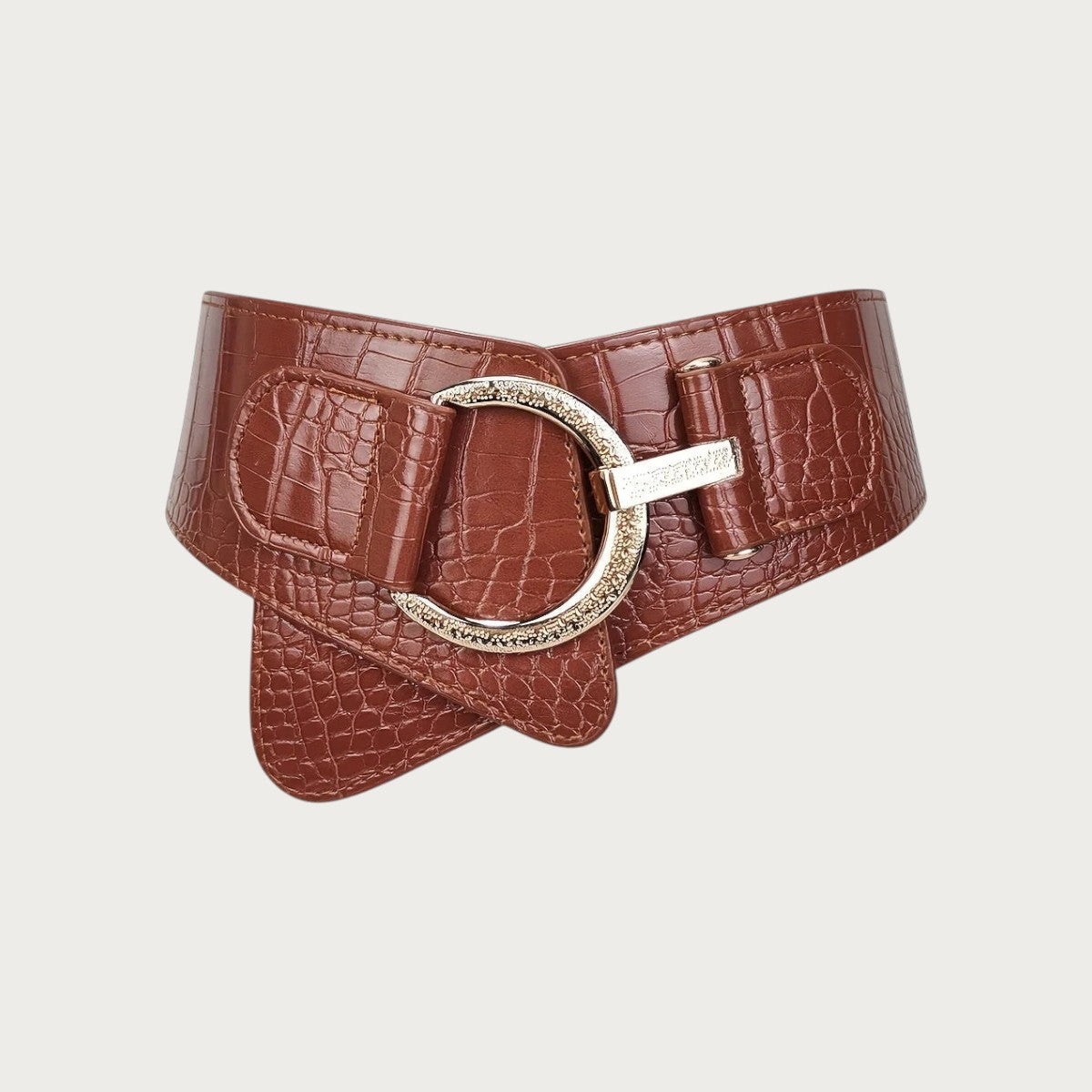 Ceinture large Ceintura marron pour femme en similicuir effet crocodile avec une grande boucle dorée élégante