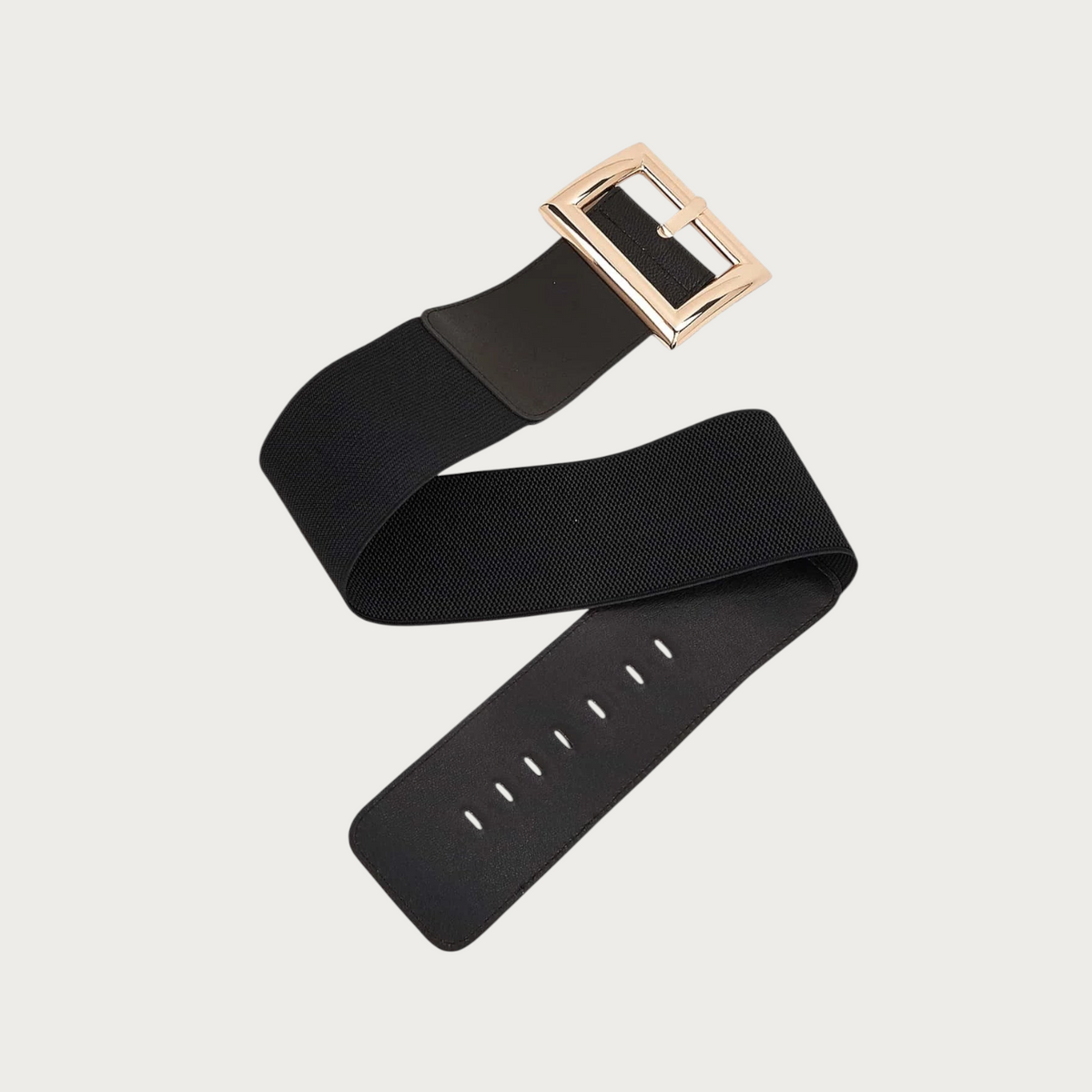Ceinture large élastique Ceintura Ferrare noire pliée en diagonale, boucle rectangulaire dorée et trous de réglage